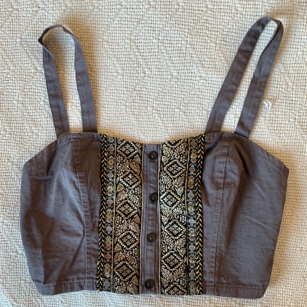 Boho Metallic Embroidered Bustier Crop Top
